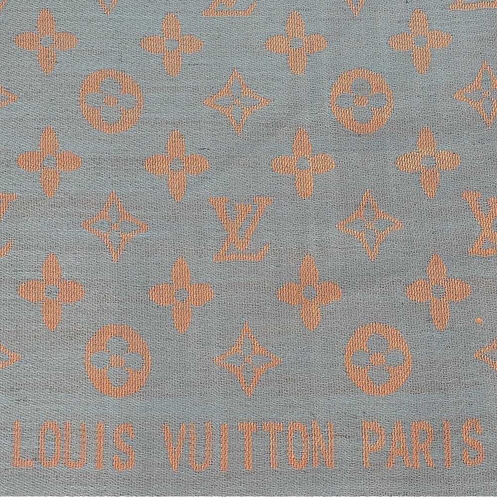 L V Monogram Grey Blue Salmon Cashmere Silk Blend Chale Stole Shawl Wrap Scarf. - Picture 4 of 6